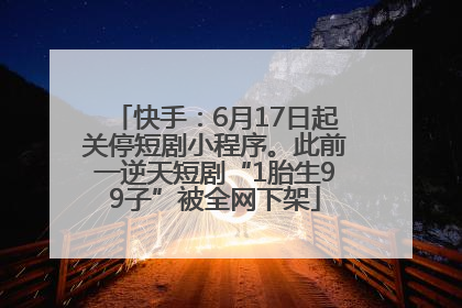 快手：6月17日起关停短剧小程序。此前一逆天短剧“1胎生99子”被全网下架