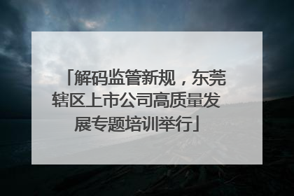 解码监管新规，东莞辖区上市公司高质量发展专题培训举行