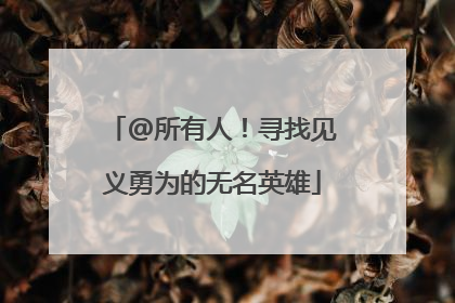 @所有人！寻找见义勇为的无名英雄